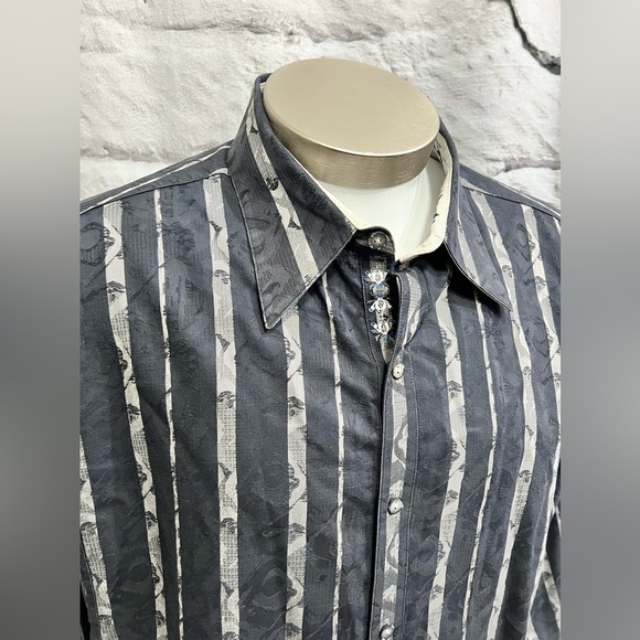 Robert Graham Button Down Black Beige Abstract Flip Cuff Button Down Shirt - Picture 5 of 9